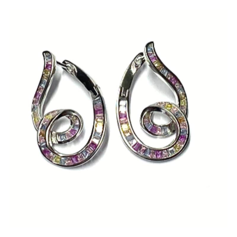 Ohrring 925 Silber Rhodiniert Zirkonia Multicolor Farbverlauf Regenbogen Pastell Creole von EdelSchmiede925