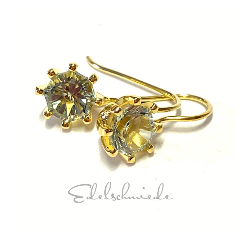 Ohrring 925 Silber Vergoldet Prasiolith Rund Facettiert Poliert Ohrhänger von EdelSchmiede925