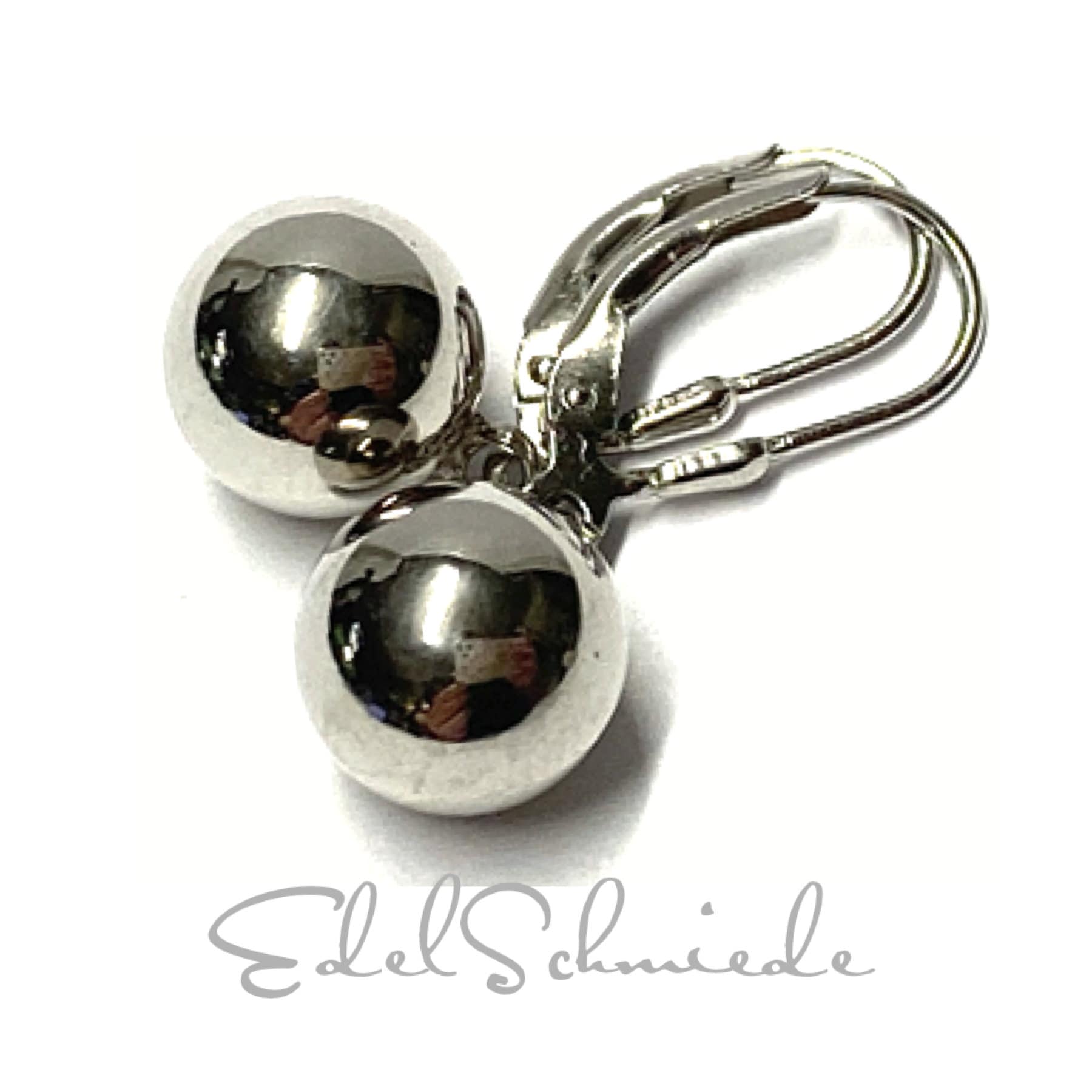 Ohrring Silber 925 Rhodiniert Ohrhänger Poliert Kugel 10mm von EdelSchmiede925