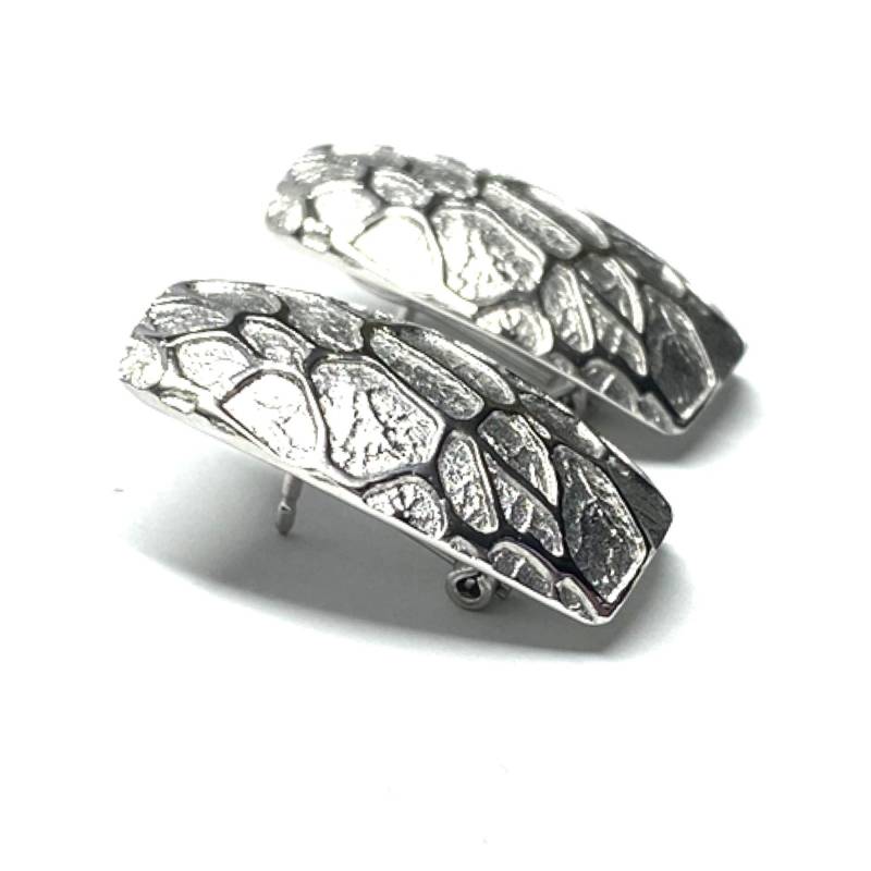 Ohrringe 925/ - Silber Rhodiniert Strukturiert Modern Klipstecker Ohrstecker von EdelSchmiede925