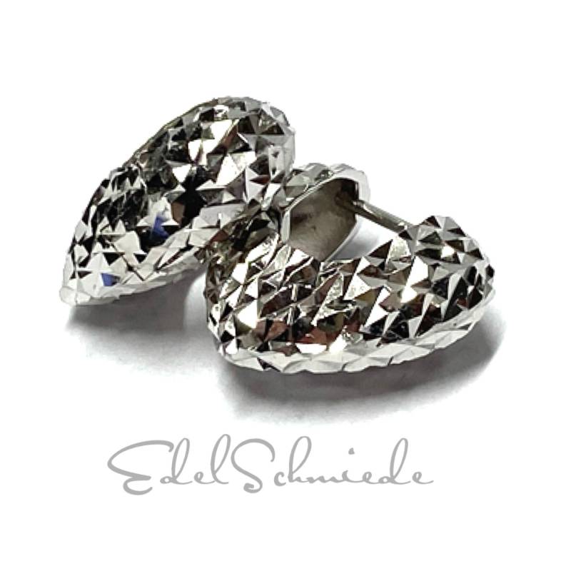Ohrringe 925 Silber Rhodiniert Creolen Scharniercreole - Diamantiert Tropfenform Modern von EdelSchmiede925
