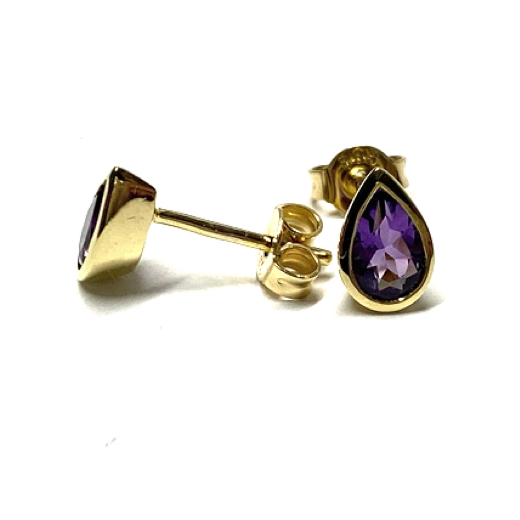 Ohrstecker 333/ - Gold Amethyst Facettiert Tropfen Ohrring Klassiker von EdelSchmiede925