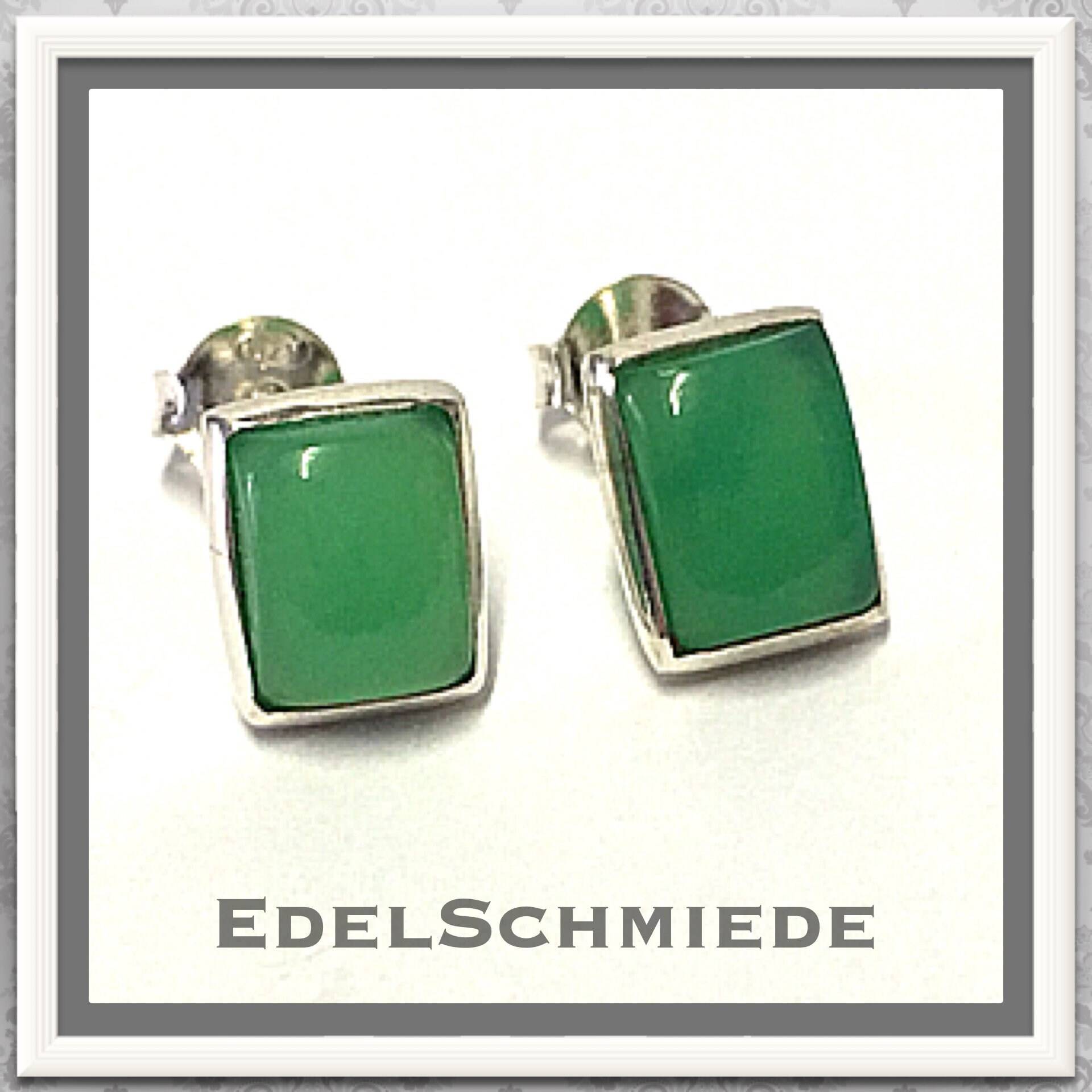 Ohrstecker Eckig in 925 Silber Mit Chrysopras von EdelSchmiede925