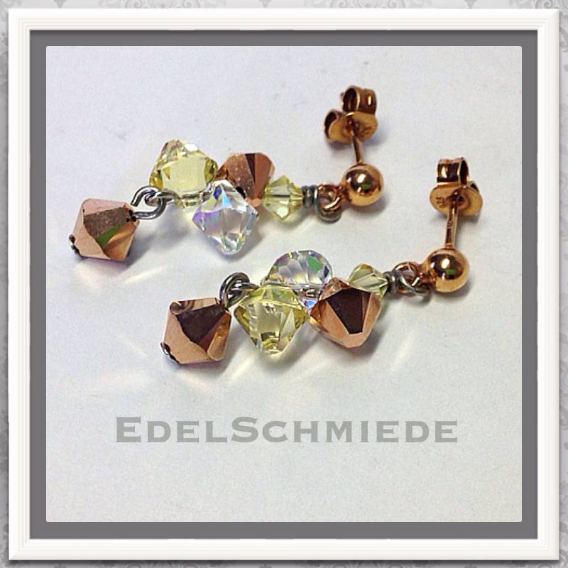 Ohrstecker Mit Glaskristallen in Rosé Und Gelb von EdelSchmiede925