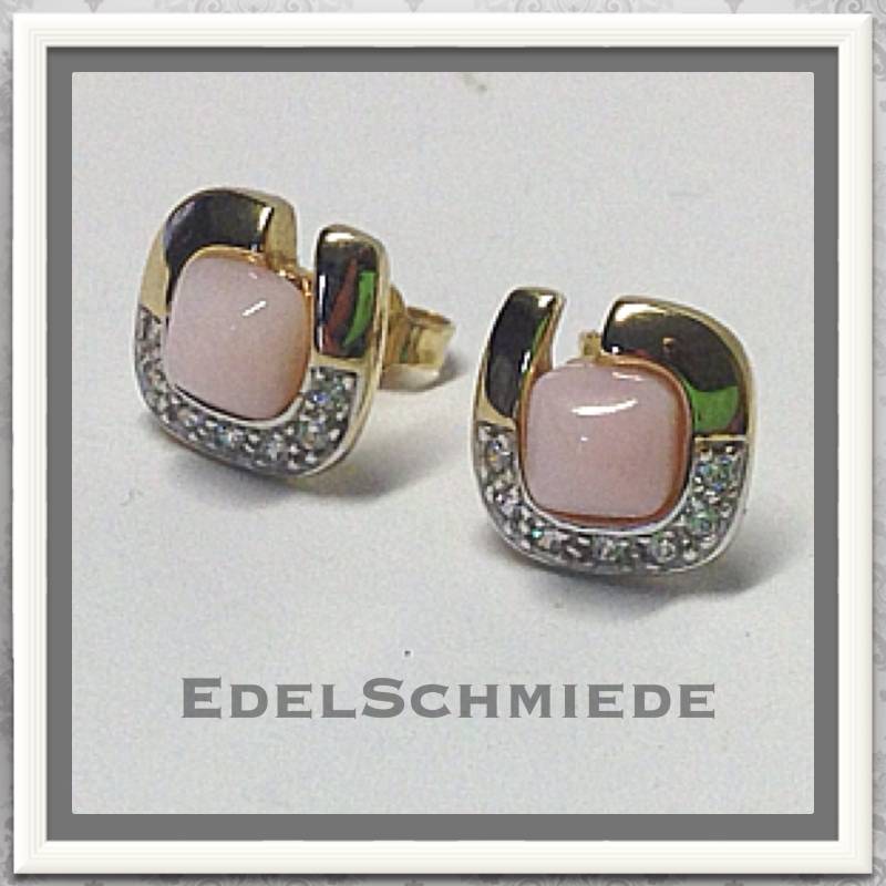 Ohrstecker in 333 Gelbgold Mit Rosa Opal U Zirk von EdelSchmiede925