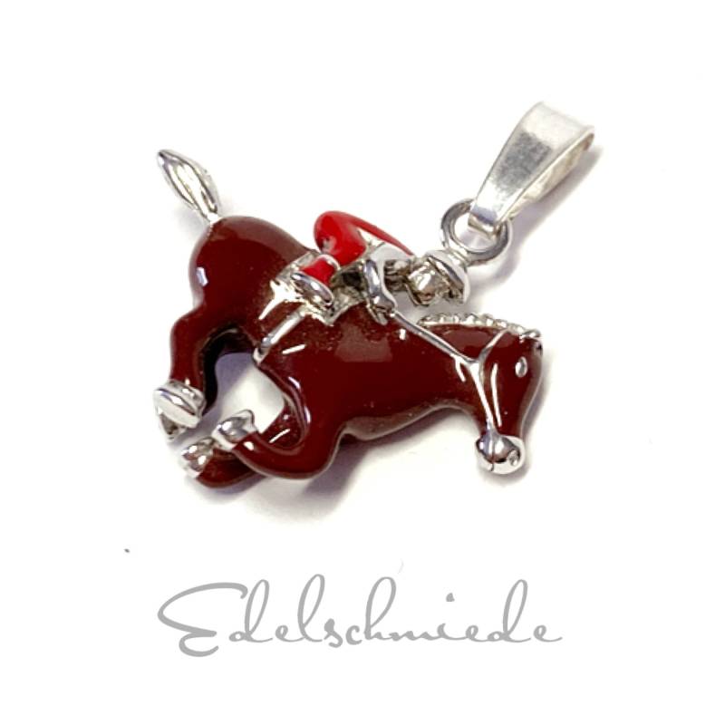 Reiter Auf Pferd Als Anhänger in 925 Silber Farbig von EdelSchmiede925