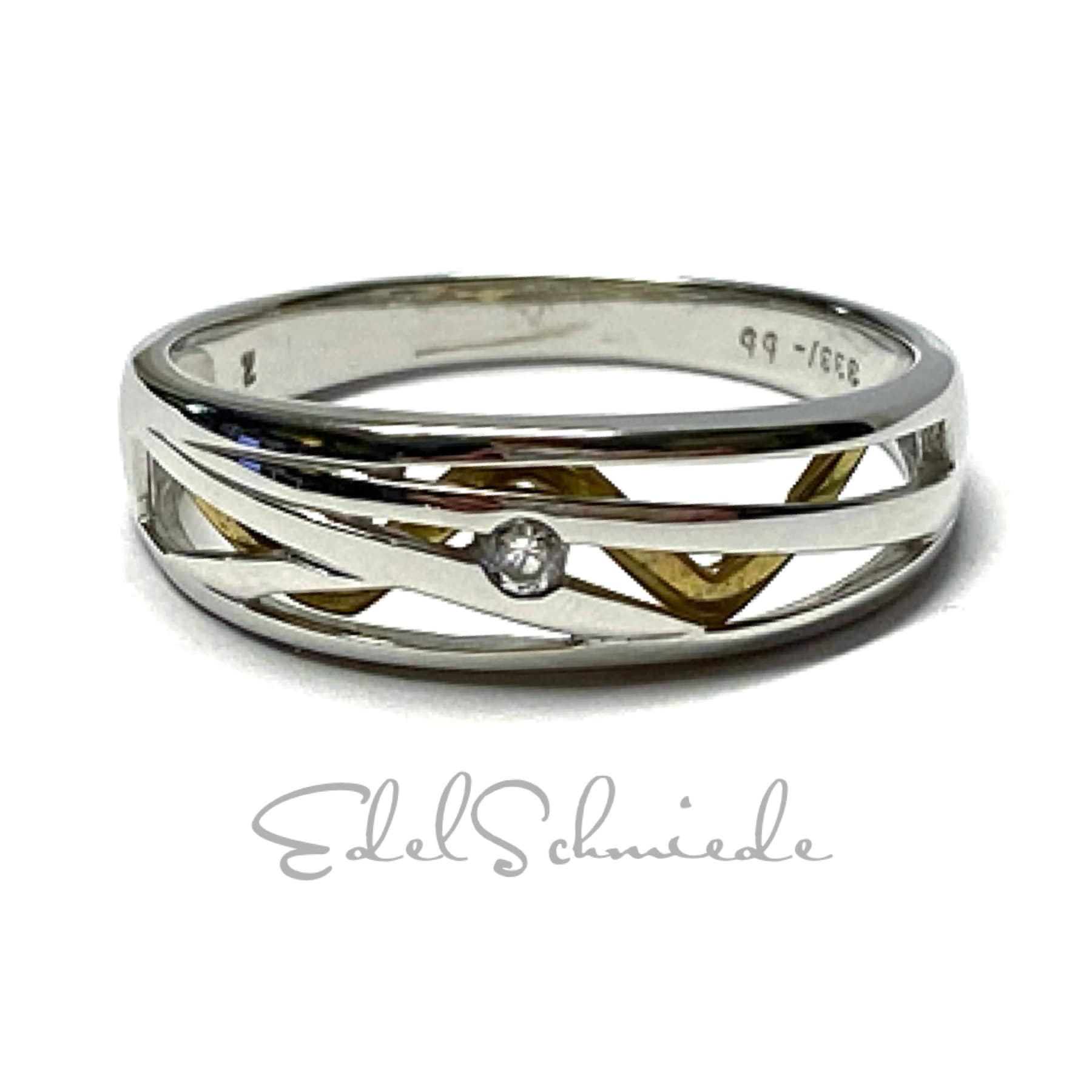 Ring 333/ - Weißgold Zirkonia Schmuckring Bicolor Goldring #64 von EdelSchmiede925