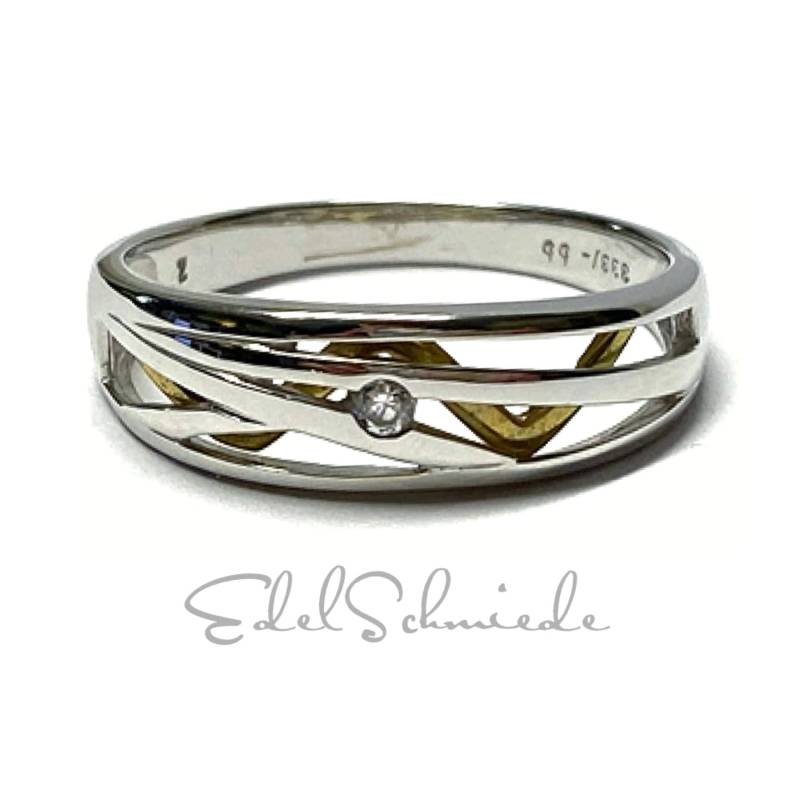 Ring 333/ - Weißgold Zirkonia Schmuckring Bicolor Goldring #64 von EdelSchmiede925