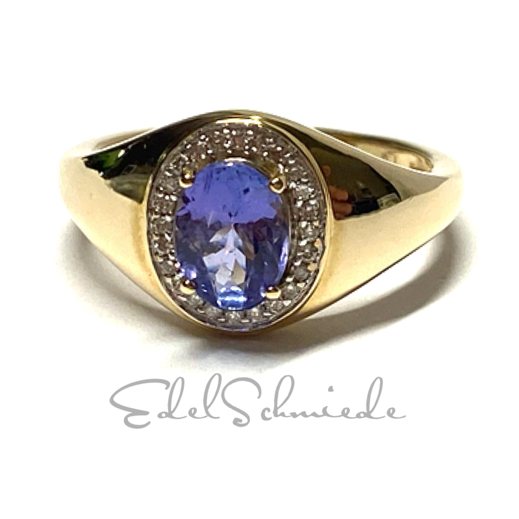 Ring 585/ - Gold Tansanit Facettiert Oval + Diamant | 0, 115Ct W/Si Solitär Klassiker #60 Ring 585/ - Gold Tansanit Facettiert Oval + Diamant | 0, 115Ct W/Si Solitär Klassiker #60 von EdelSchmiede925