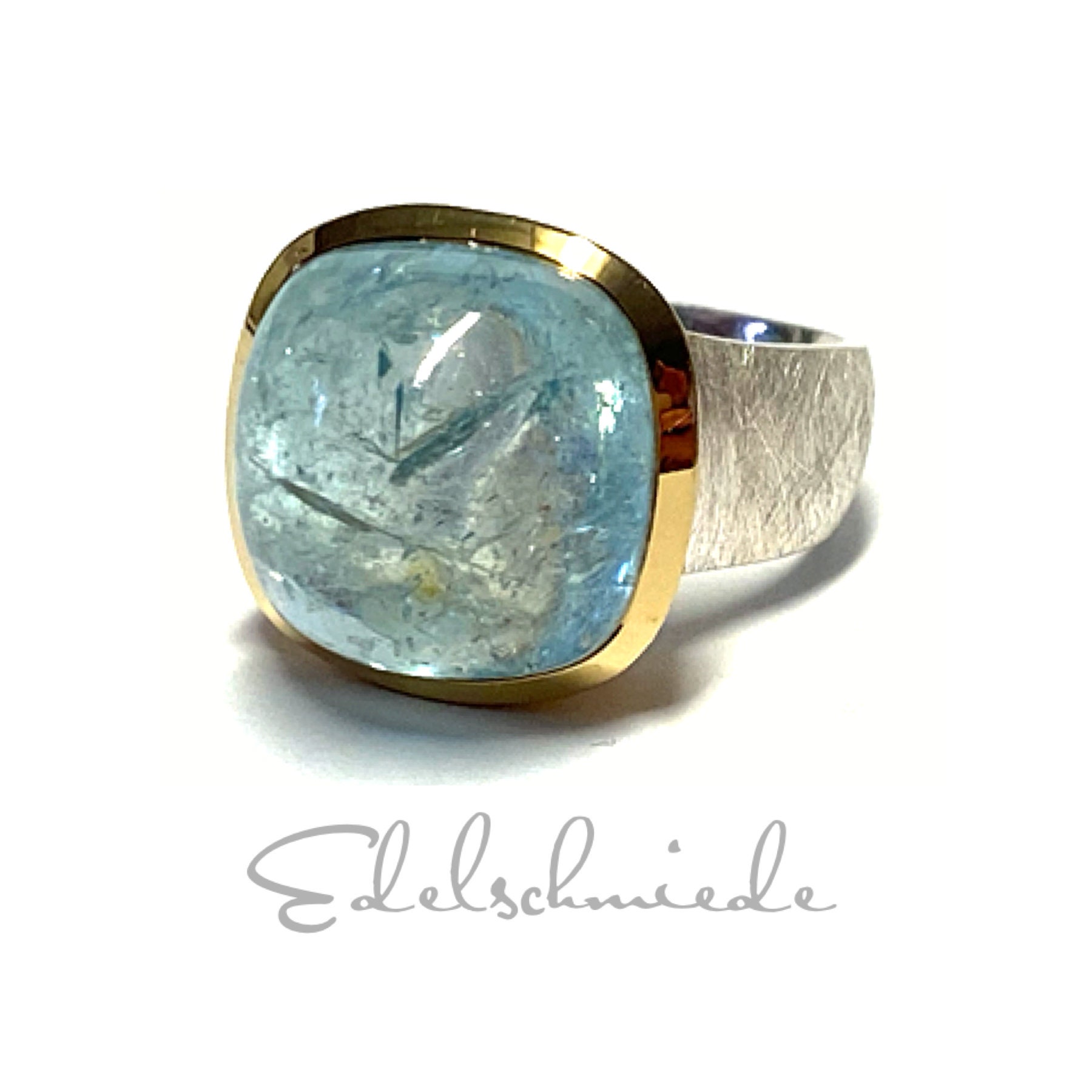 Ring 925/ - Silber Aquamarin Cabochon Groß Bicolor Matt Silberring Solitärring #61 Ring 925/ - Silber Aquamarin Cabochon Groß Bicolor Matt Silberring Solitärring #61 von EdelSchmiede925