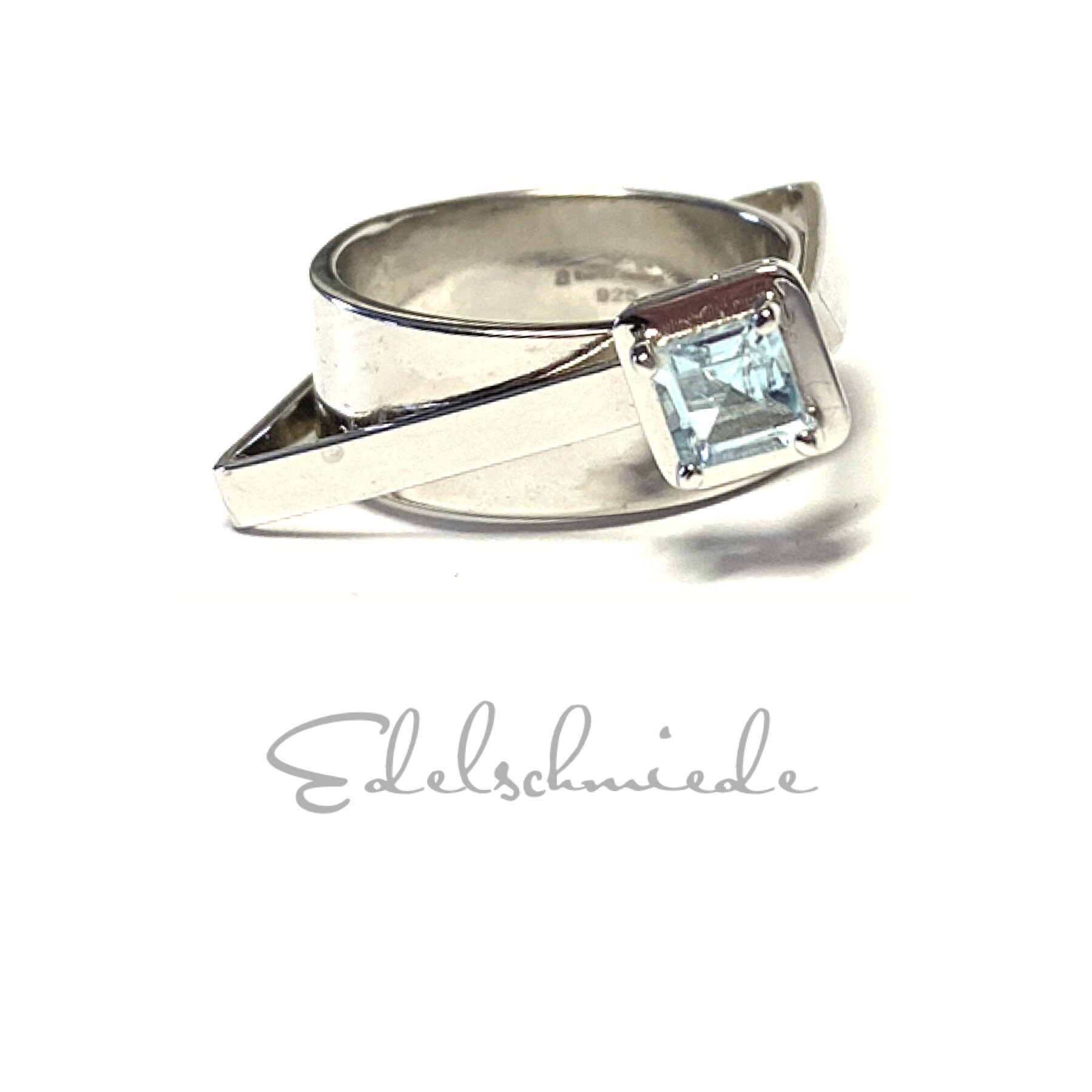Ring 925/ - Silber Rhodiniert Blautopas Carré Glanz Modern Unikat Einzelstück #57 von EdelSchmiede925