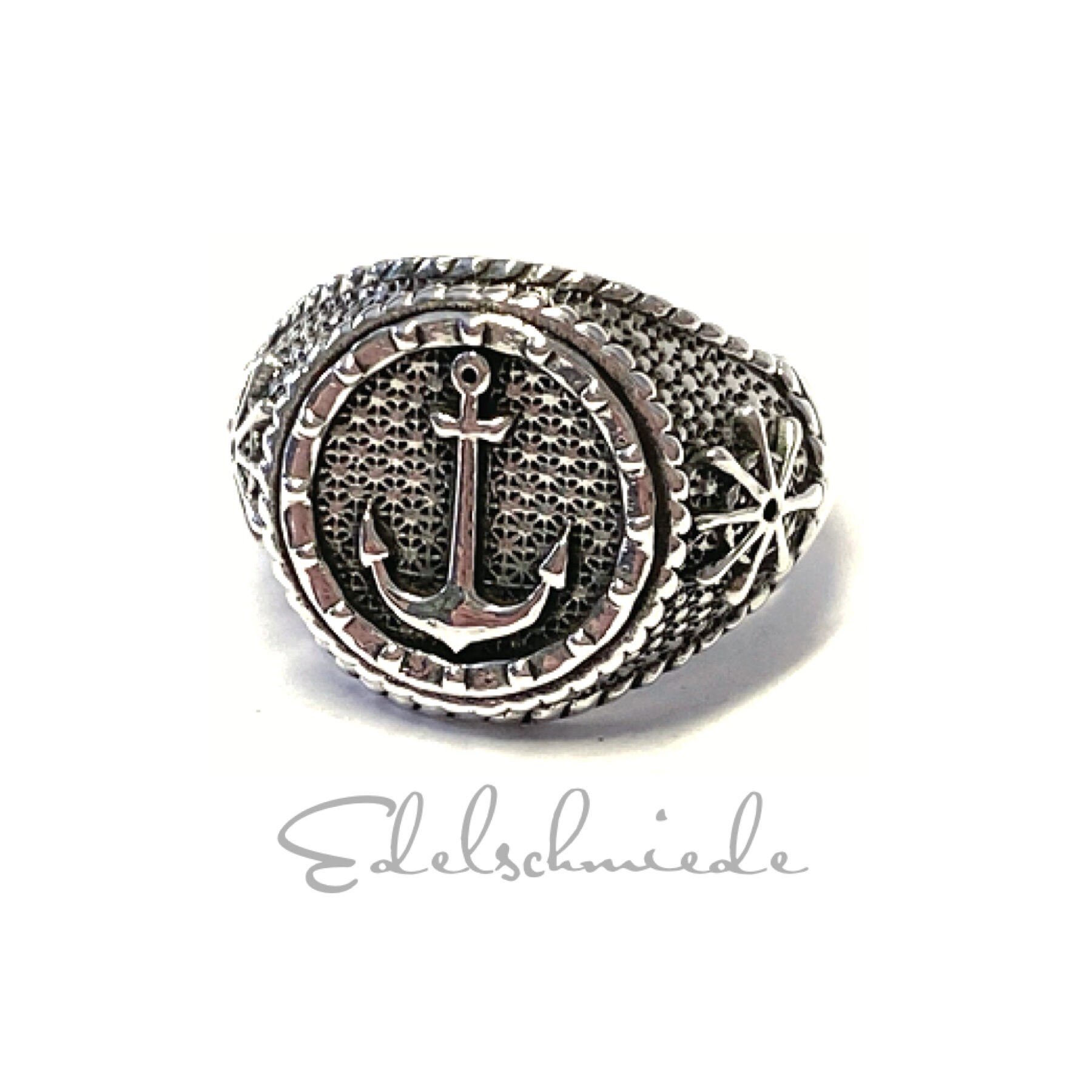 Ring 925 Silber Geschwärzt Anker Motiv Rustikal Bandring #65 von EdelSchmiede925