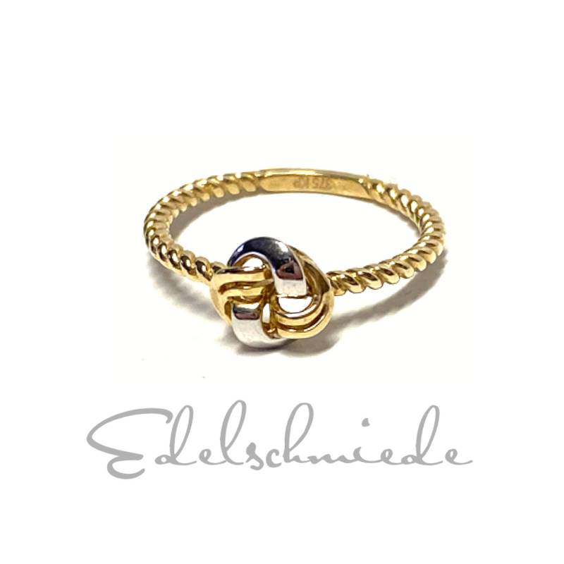 Schmuckring 375/ - Gg Bicolor Poliert Modern Kordelschiene Knotenoptik #54 von EdelSchmiede925