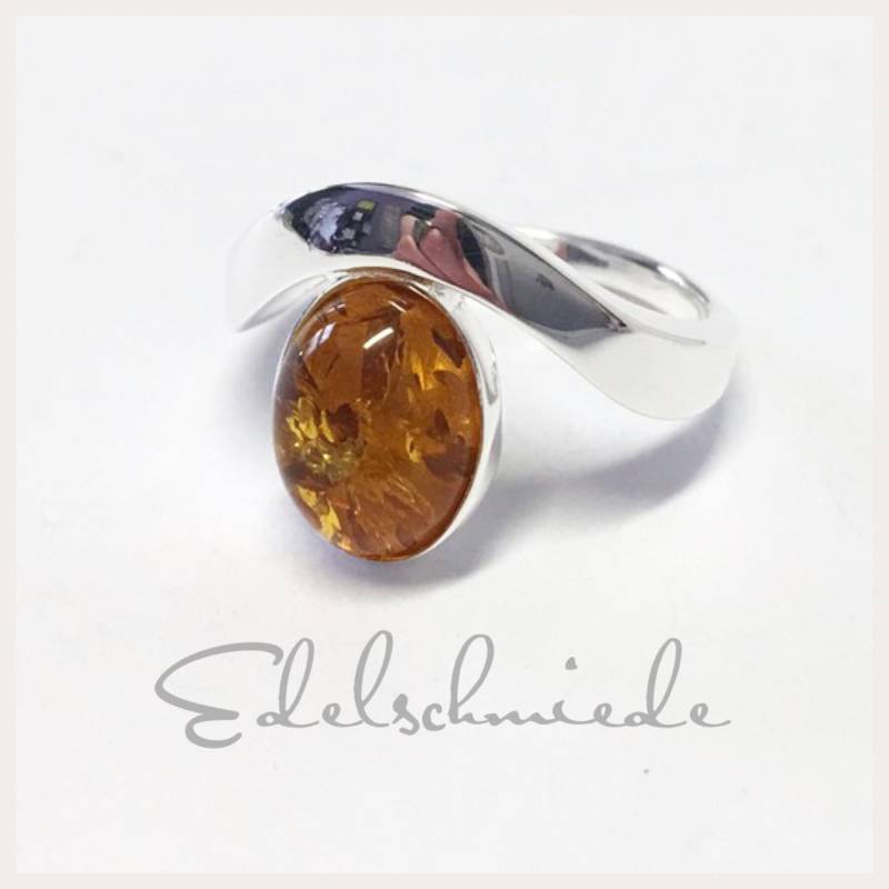 Silberring 925 Mit Braunem Bernstein Oval #52 von EdelSchmiede925