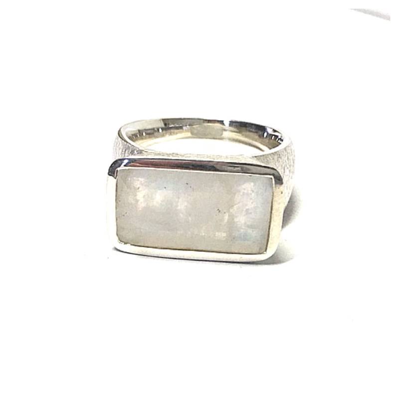 Silberring 925 Mit Großem Mondstein Rechteckig #57 von EdelSchmiede925