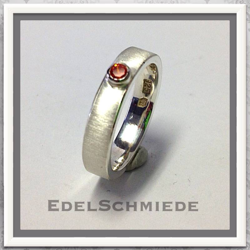 Silberring 925 Mit Orange Zirkonia # 54 Mattiert von EdelSchmiede925