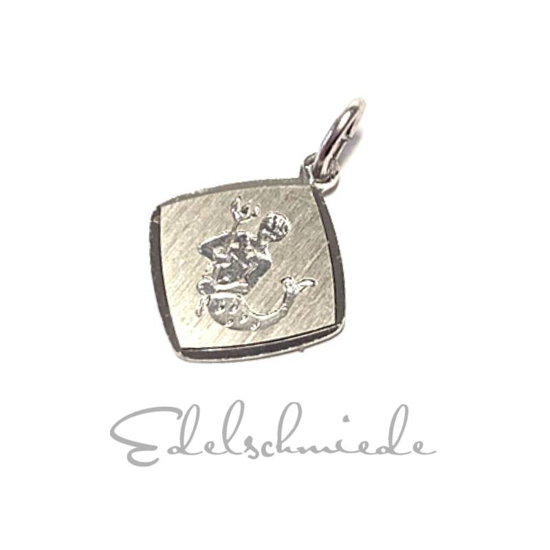 Sternzeichen Kettenanhänger 925/- Sterling Silber Rhodiniert Teilweise Matt - Wassermann Platte Eckig von EdelSchmiede925
