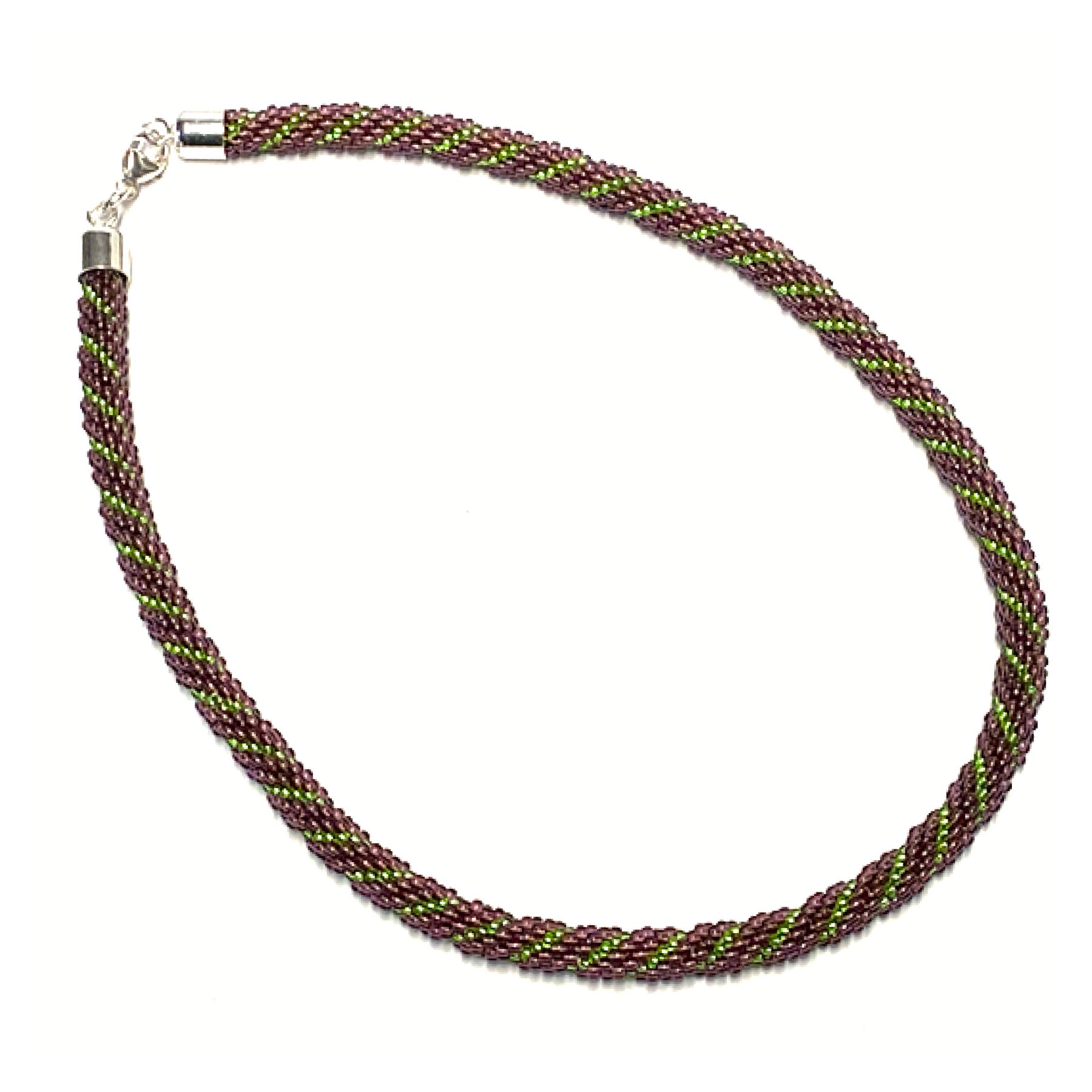 Tolle Häkelkette Grün/Violett Mit 925 Silber Verschluß 44 cm Handarbeit von EdelSchmiede925