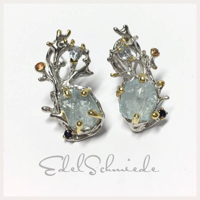 Tolle Unikate Als Clipstecker in 925/ - Sterling Silber Mit Aquamarin Rohkristallen von EdelSchmiede925