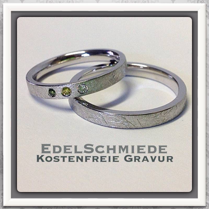Trauringe Eismattiert Mit Farbigen Brillanten | Beh. 925 von EdelSchmiede925