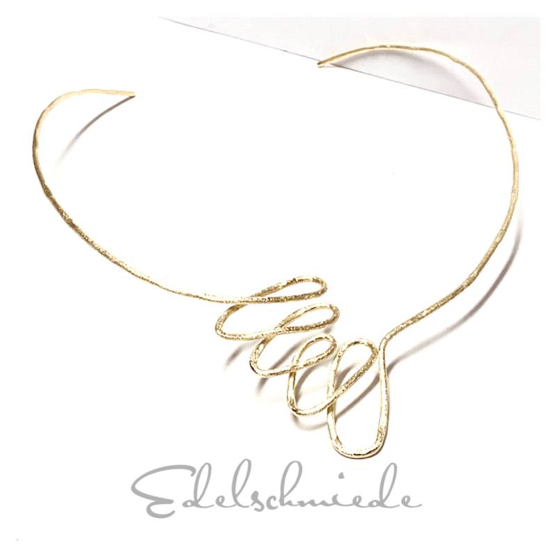 Üppiger Silber Halsreif 925 Vergoldet Und Mattiert 42 cm - Unikatschmuck von EdelSchmiede925