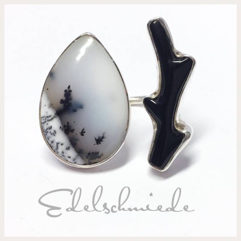 Unikat Silberrig 925/ - Mit Onyx Und Tropfenförmigem Dentriten Cabochon #60 von EdelSchmiede925