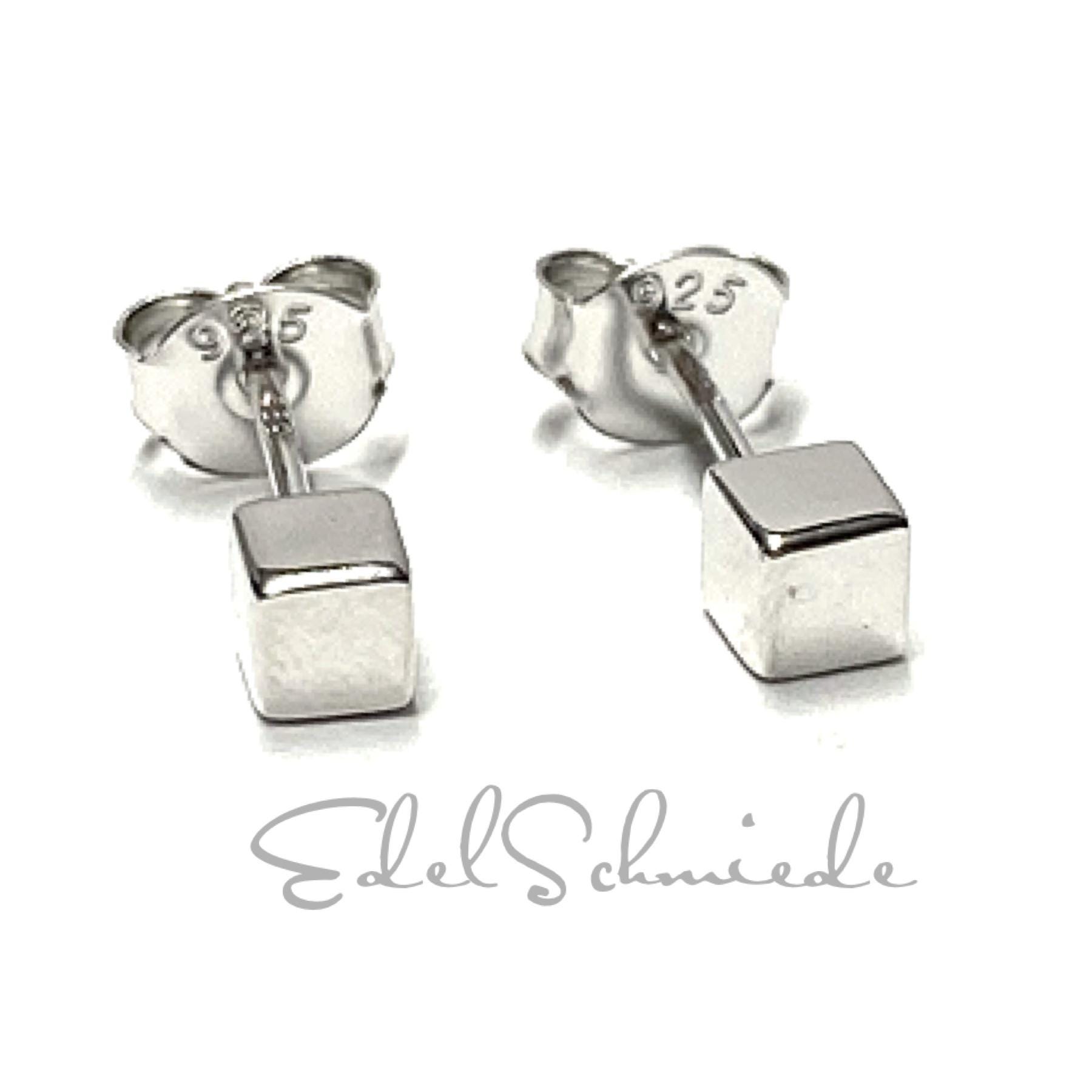 Würfel Ohrstecker 925 Silber Rhodiniert Glanz 3, 5 Mm Ohrring Klassiker von EdelSchmiede925