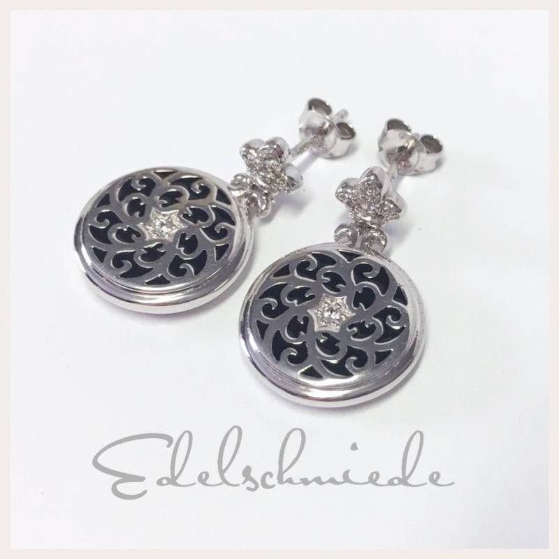 Wunderbare Ohrringe in 925/ - Sterling Silber Rhod Mit Zirkonia + Schwarzem Lack von EdelSchmiede925