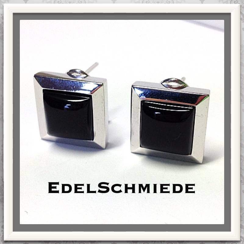 steckclips in 925 Rhod Silber Mit Onyx - Quadrat von EdelSchmiede925