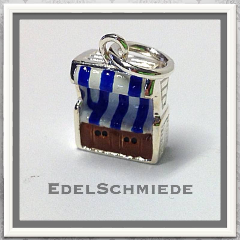 strandkorb in 925 Silber Als Anhänger Blau/Weiß von EdelSchmiede925
