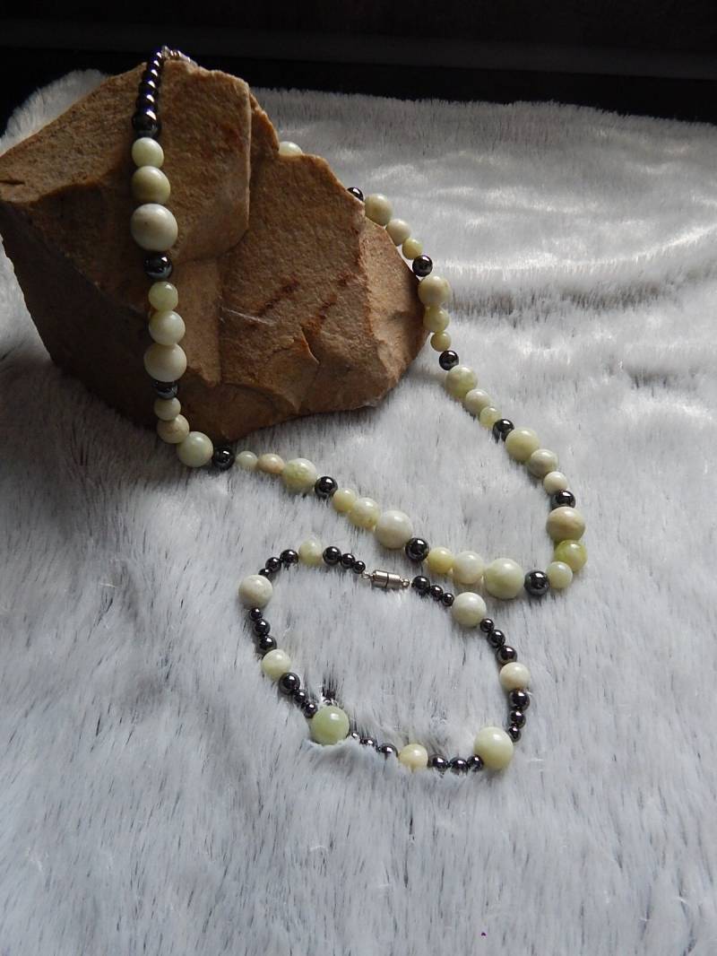 2Er Set-Armband+Kette Chinajade Gr. Ca.53 + 21 cm, Magnetverschlüsse von EdelSteinUnikate
