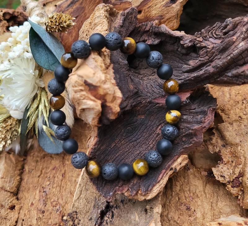 Kinderwunsch Armband Männer Mann Fruchtbarkeit Gelassenheit Energie Ruhe Onyx Lava Tigerauge 8 Mm Perlen von EdelVibe