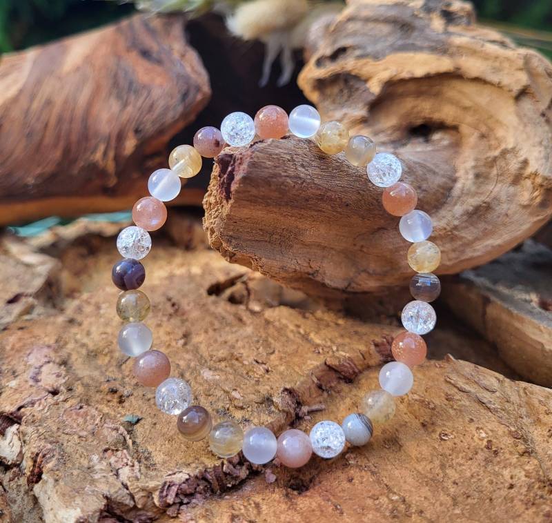 Schwangerschaftsschutzarmband Botswana Achat Mondstein Bergkristall Citrin Sonnenstein 6 Mm Perlen Schwangerschaft Geburt Glücksbringer von EdelVibe