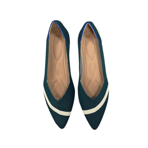 Edelaura Damen Elegante Ballettschuhe Einfarbige oder Farbblock Ballerinas Flachschuhe mit Spitzer Zehenpartie Strickschuhe mit Weichen Sohlen Freizeitschuhe Komfort und Leichte Einsteigerschuhe von Edelaura