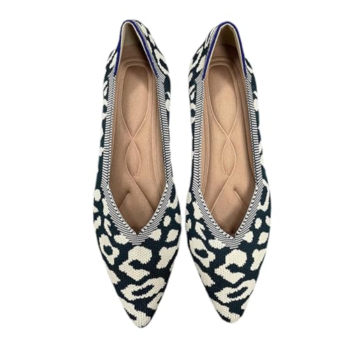 Edelaura Damen Elegante Ballettschuhe Einfarbige oder Farbblock Ballerinas Flachschuhe mit Spitzer Zehenpartie Strickschuhe mit Weichen Sohlen Freizeitschuhe Komfort und Leichte Einsteigerschuhe von Edelaura