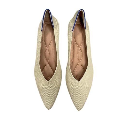 Edelaura Damen Elegante Ballettschuhe Einfarbige oder Farbblock Ballerinas Flachschuhe mit Spitzer Zehenpartie Strickschuhe mit Weichen Sohlen Freizeitschuhe Komfort und Leichte Einsteigerschuhe von Edelaura