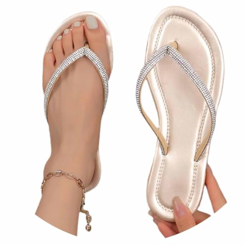 Edelaura Damen Flip Flops mit Strasssteinen Bequeme Outdoor Zehentrenner Sandalen für Sommer Strand und Freizeit mit Weichsohlenschlappen Einfarbig Hausschlüpfer von Edelaura