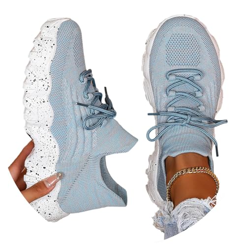 Edelaura Damen Glitzer Sneakers Sommer Atmungsaktiv Mesh Wanderschuhe Elegante Sportschue rutschfeste Plateau Schuhe Einfarbig Schnürschuhe Freizeit Straßenlaufschuhe von Edelaura