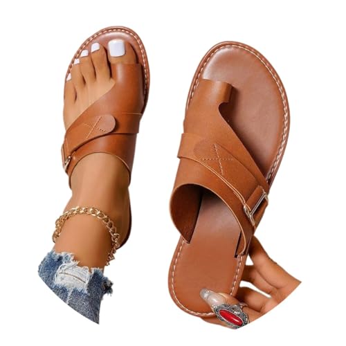 Edelaura Damen Orthopädische Sandalen Sommer Einfarbige Big Toe Hallux Valgus Schuhe Flach Freizeitschuhe Elegante und Bequeme Pantoletten Leichte Hausschuhe Modische Strandsandalen von Edelaura