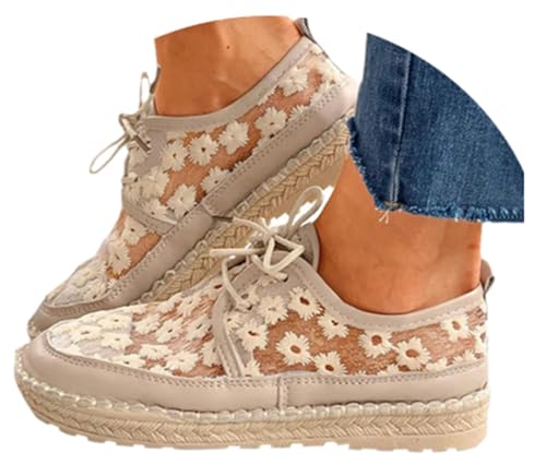 Edelaura Damen Sneaker Schnürschuhe Atmungsaktiv Sportschuhe Elegante und Einfarbige Niedrige Outdoor Wanderschuhe rutschfest Plateau-Laufschuhe Freizeit Halbschuhe von Edelaura