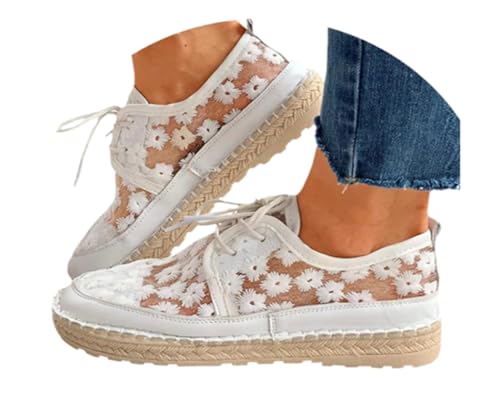Edelaura Damen Sneaker Schnürschuhe Atmungsaktiv Sportschuhe Elegante und Einfarbige Niedrige Outdoor Wanderschuhe rutschfest Plateau-Laufschuhe Freizeit Halbschuhe von Edelaura