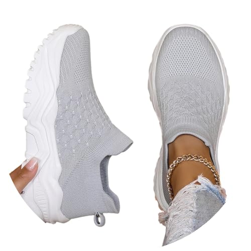 Edelaura Damen Sneakers Sommer Elegante Slip on Turnschuhe Niedrige Mesh Walkingschuhe Plateau Schuhe Atmungsaktiv Tennis Schuhe Einfarbig Freizeitschuhe rutschfeste Straßenlaufschuhe von Edelaura