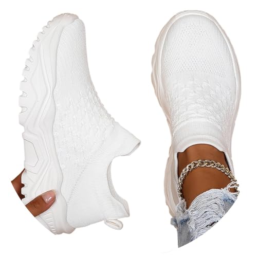 Edelaura Damen Sneakers Sommer Elegante Slip on Turnschuhe Niedrige Mesh Walkingschuhe Plateau Schuhe Atmungsaktiv Tennis Schuhe Einfarbig Freizeitschuhe rutschfeste Straßenlaufschuhe von Edelaura