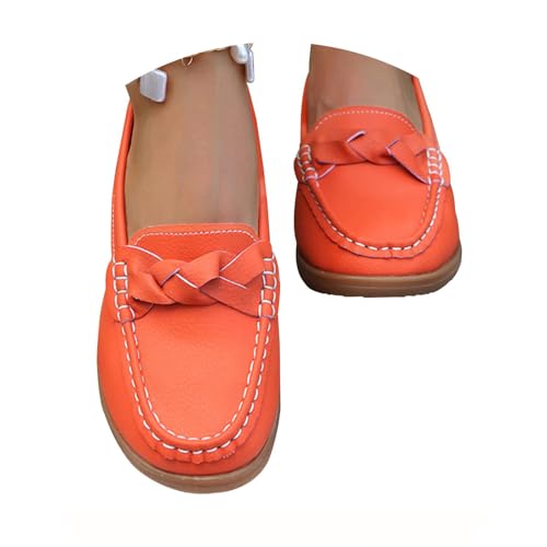 Edelaura Damen Sommer Mokassins Freizeit Bequem Flache Loafer Schuhe rutschfeste Elegante Unifarben Slipper Mode Leder Leicht Wanderschuhe mit Vintage Design Slip On Halbschuhe von Edelaura