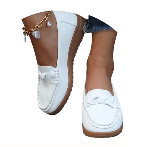 Edelaura Damen Sommer Mokassins Freizeit Bequem Flache Loafer Schuhe rutschfeste Elegante Unifarben Slipper Mode Leder Leicht Wanderschuhe mit Vintage Design Slip On Halbschuhe von Edelaura