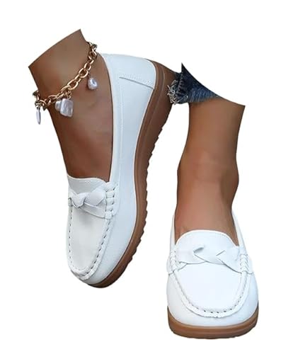 Edelaura Damen Sommer Mokassins Freizeit Bequem Flache Loafer Schuhe rutschfeste Elegante Unifarben Slipper Mode Leder Leicht Wanderschuhe mit Vintage Design Slip On Halbschuhe von Edelaura