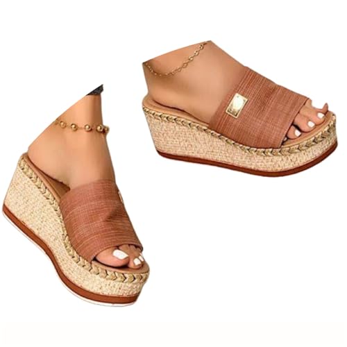 Edelaura Damen Sommer Sandalen Strandsandalen Elegant Casual Keilabsatz Plateau Pantoletten mit Anti-Rutsch Sohle & Geflochtenen Elementen Bequeme Wedge High Heels für Strand & Freizeit von Edelaura