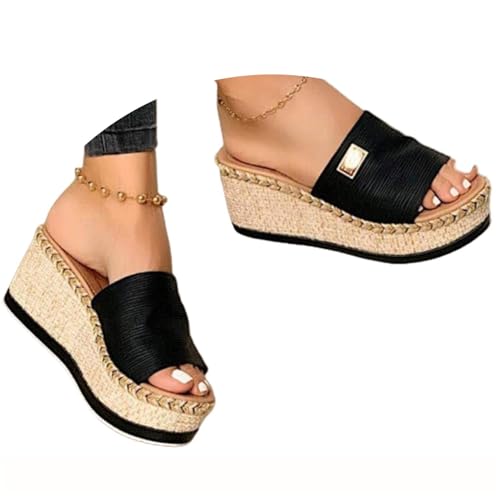 Edelaura Damen Sommer Sandalen Strandsandalen Elegant Casual Keilabsatz Plateau Pantoletten mit Anti-Rutsch Sohle & Geflochtenen Elementen Bequeme Wedge High Heels für Strand & Freizeit von Edelaura
