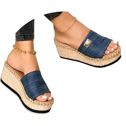 Edelaura Damen Sommer Sandalen Strandsandalen Elegant Casual Keilabsatz Plateau Pantoletten mit Anti-Rutsch Sohle & Geflochtenen Elementen Bequeme Wedge High Heels für Strand & Freizeit von Edelaura