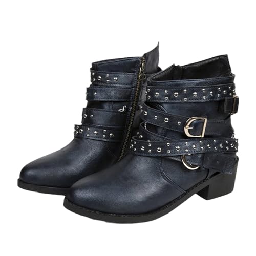 Edelaura Damen Stiefeletten mit Blockabsatz Vintage PU Lederstiefel mit Seitlichem Reißverschluss und Schnalle Warme Winterschuhe Chelsea Boots Einfarbige Freizeitstiefel von Edelaura